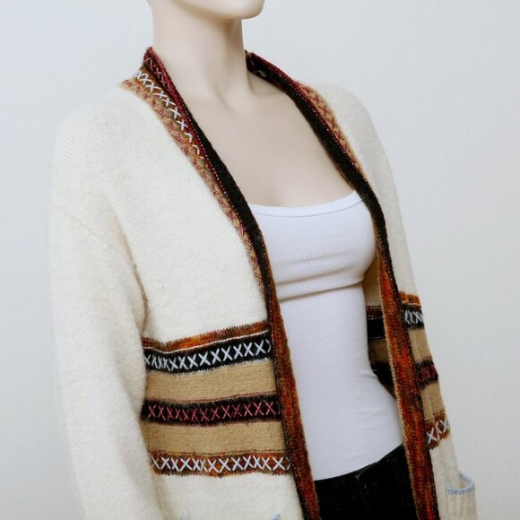 Janice Fair Isle Knit Striped Knee Length Cardigan Multicolors Women One Size - Picture 5 of 16